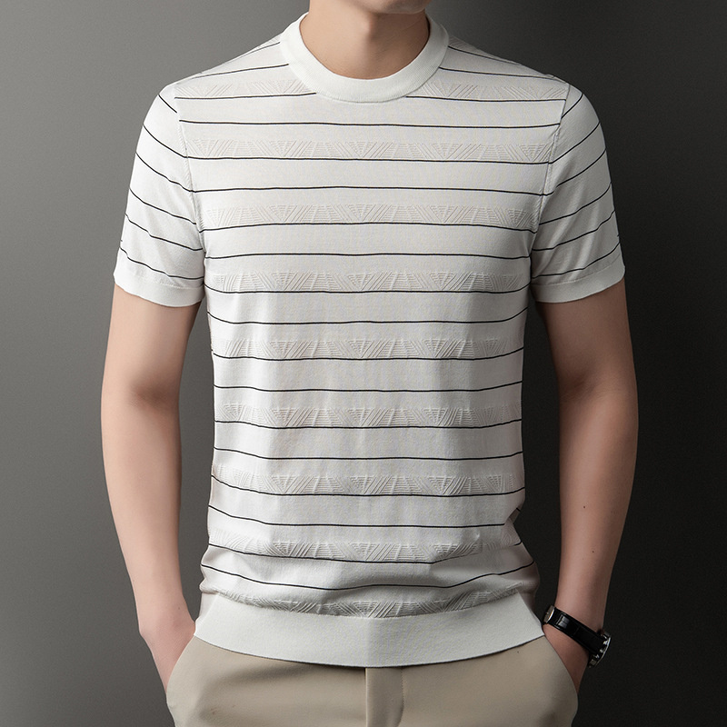 Men's Stylish Striped Knit Polo Shirt